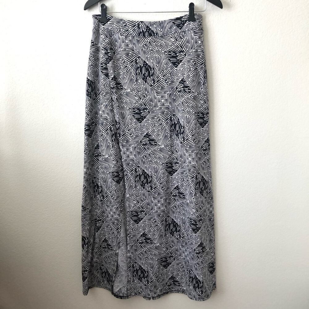 Soybu black white geometric print faux wrap maxi skirt